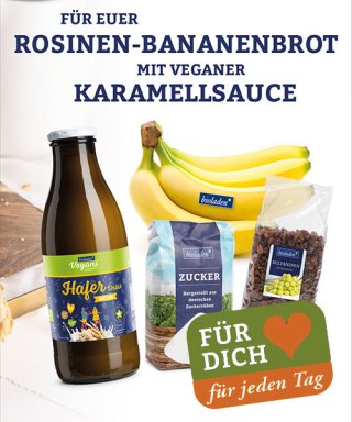 Rosinen-Bananen-Brot mit Karamell-Sauce